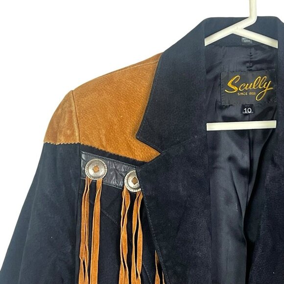 VTG Scully Jacket Womens Sz 10 Black Brown Fringe Suede Leather Jacket Western - Picture 5 of 16